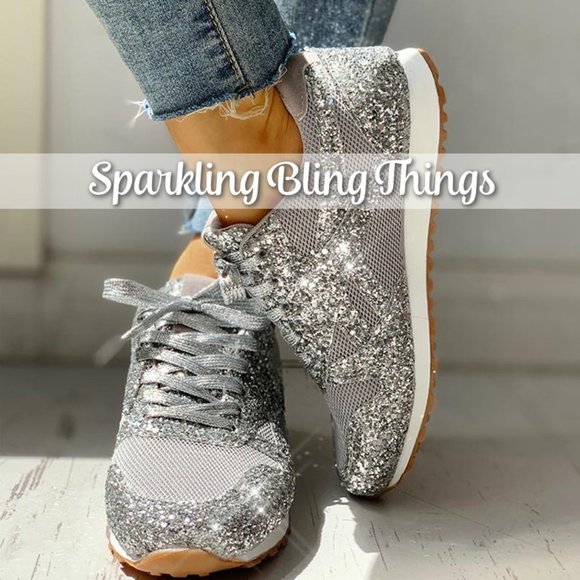NEW Sparkling Bling Glitter Sneakers Athletic Sports Shoes Silver + FREE… - Picture 4 of 12